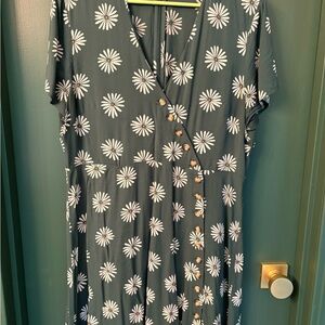 Madewell White and Green Short Sleeve, Floral, Mini Sundress